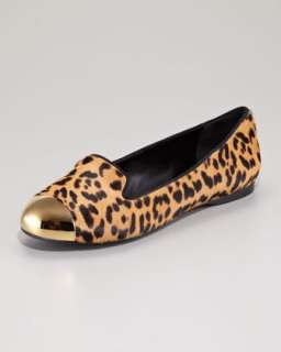 Metallic Cap Toe Leopard Print Calf Hair Loafer