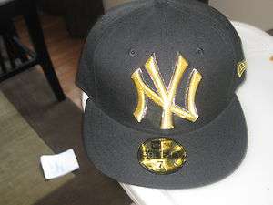 NEW YORK YANKEES BIG LOGO NEW ERA 59FIFTY FITTED HAT BLACK GOLD  