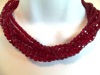   Bohemain Garnet Red Cranberry Glass Necklace&Earrings Vintage  