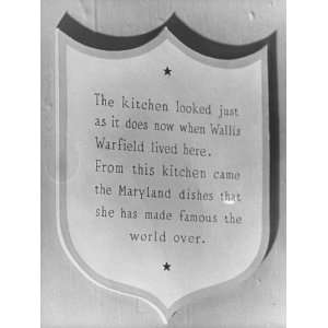  Plaque in Kitchen of Home of Mrs. Wallis Simpson Who 
