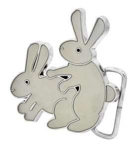 White Humping Bunnies GLOW in the DARK Funny Adult Humor Belt Buckle 