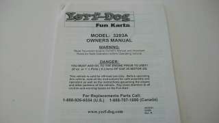 Go Kart Fun Cart Yerf Dog Owners Manual Model 3203A New  