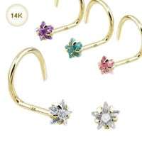 14KT Solid Gold Nose Screw Ring Stud 3mm CZ Star 20G  
