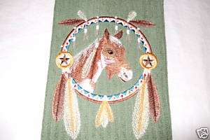 Embroidered Horse Dream Catcher on Green Sonoma Towel  