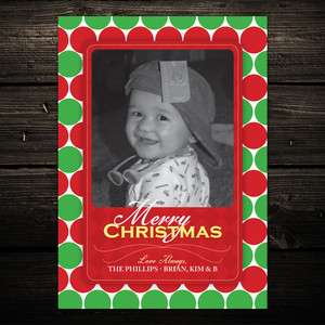   Personalized Very Merry Christmas Dots Holiday Photo Greeting Card