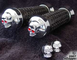 CHROME BLACK SKULL GRIPS CHOPPER MOTORCYCLE BICYCLE NEW  