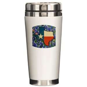  Ceramic Travel Drink Mug Texas Flag Bluebonnets 