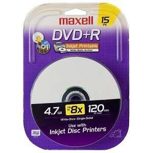  Maxell 8x 4.7GB 120 Minute DVD+R Inkjet Printable Media 15 