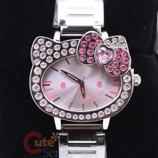 Sanrio Hello Kitty Face Wrist Watch w/Pink Bow Stainless Licensed by 