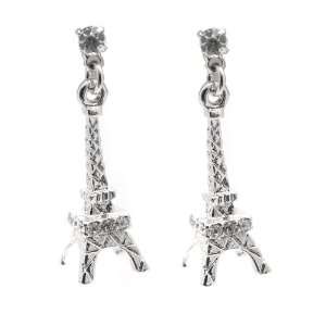   Plated Clear Crystal Eiffel Tower Earrings Full Face 
