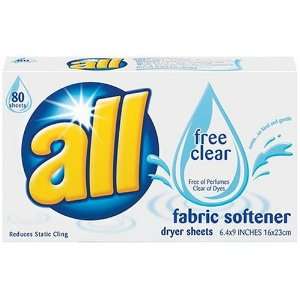  All Fabric Softener Sheets, Free Clear, 80 Count Health 