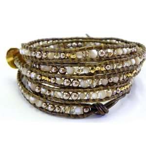  Chan Luu Bronze Pearl Swarovski Crystal Mix Wrap Bracelet 