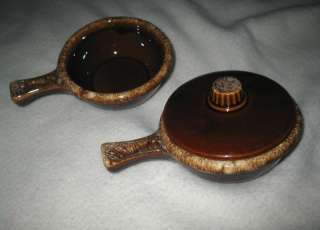 HULL~BROWN POTTERY OVEN PROOF BOWLS/W HANDLE SOUP LID  