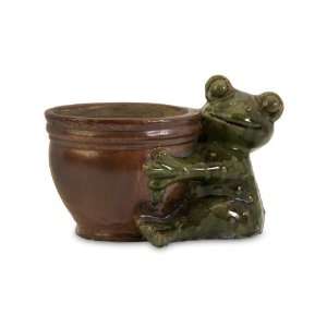   Freddy Frog Brown and Green Ceramic Planter 12 Patio, Lawn & Garden