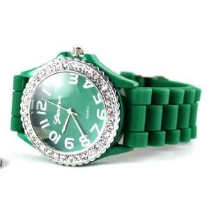  HOT Geneva Hunter Green Ceramic Look Silicone Fashion Watch 