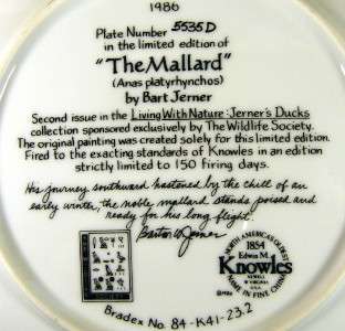 KNOWLES COLLECTOR PLATE   THE MALLARD BY BART JERNER  
