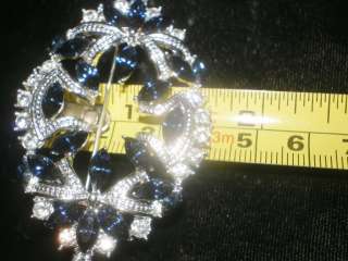   GORGEOUS HUGE Silvertone SAPPHIRE BLUE Clear ICE RHINESTONE Brooch Pin