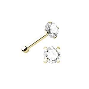   Solid Gold Nose Bone Ring 3mm CZ 22G FREE Nose Ring Backing Jewelry