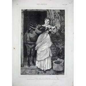  1876 Fine Art Lady Flowers Donkey Basket House Woman: Home & Kitchen