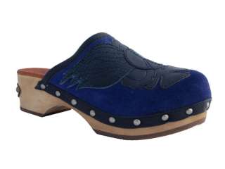 Lucky Lilac blue suede platform wooden heel clog  