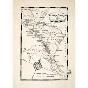  1928 Print Map Guatemala Belize Salvador Honduras 