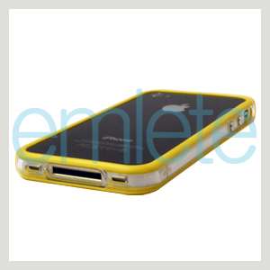 Apple iPhone 4 4G 4S Yellow+Clear Bumper Case Metal Buttons AT&T 