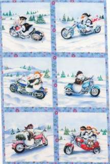   Motorcycle Snowmen 7 quilt block squares Biker chopper Dog Helmet