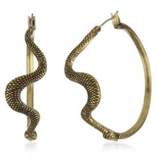 Lucky Brand Wild Things Gold Tone Textured Snake Hoop Earrings 