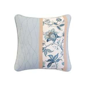  Jacobean Blue Floral with Stitches Throw Pillow