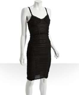 black cotton silk mesh shirred camisole dress   