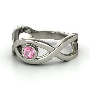   Double Helix Ring, Round Pink Tourmaline Sterling Silver Ring: Jewelry