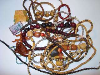   Costume Jewelry Lot 20 Pc Mix Wood Bead Necklace Earrings Pins NR