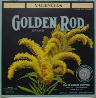 Golden Rod Valencia Orange Crate Label Rialto, CA  