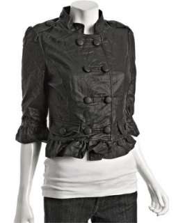 Romeo & Juliet Couture dark grey faux leather double breasted ruffle 