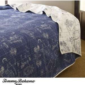  Tommy Bahama Blue Nautical Map White 3pc Full/queen Quilt 