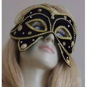  Venetian Mask Masquerade Lady Fancy Butterfly Black & Gold 