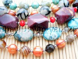 round brown and green pearl, round faceted fire and oval agate, drum 