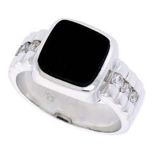  Sterling Silver Mens Ring w/ a Square shaped Black Onyx 