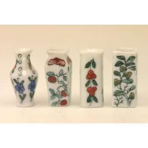  Dollhouse Miniature Set of 4 Vases with Fruits and Berries 