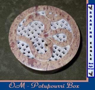 New Om Potpourri Incense Resin Box Carved Dusty Rose Soapstone Small 