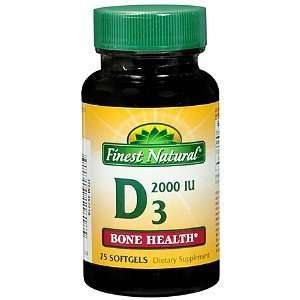  Finest Natural Vitamin D3 2000 Iu Softgels, 75 ea Health 