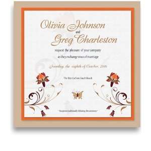   100 Square Wedding Invitations   Flower & Butterfly