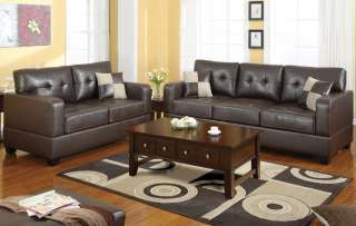 Pc Sofa Loveseat Set Dark Brown Bonded Leather Love Seat Living Room 