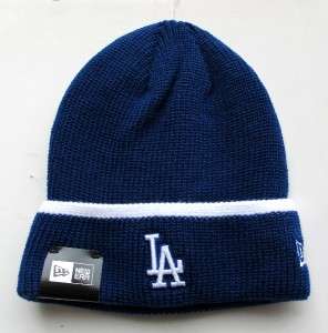   Dodgers Team Blue On White Knit Beanie Cap Hat by New Era  