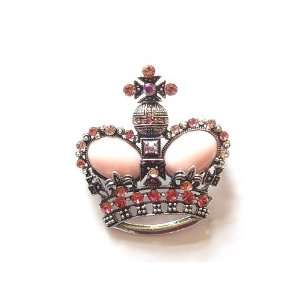   Tone Rose Pink Royal Crown Crystal Rhinestone Pin Brooch Jewelry