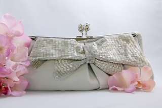 Silver Plush Satin Bridal Evening Hand Bag Clutch  