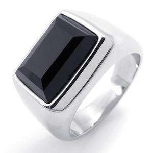 Mens Black Crystal Silver Stainless Steel Ring Size 11  