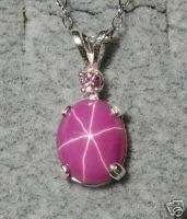 10X8MM LINDE STAR RUBY CREATED SAPPHIRE PNK SS PENDANT NAT PINK 