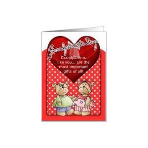  Grandparents Day Card   Red And White Polka Dot With Bears 