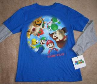 NINTENDO Super Mario Bros *Game Plan* Blue L/S Layer Tee Shirt 10/12 